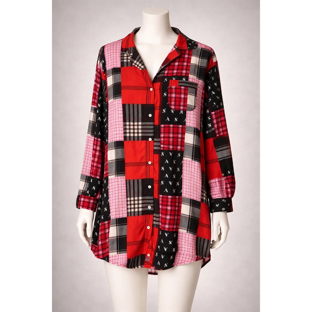 Y2K Victoria's Secret Pajama Dress S Plaid‎ Patchwork Grunge Nightshirt Skater